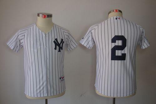 Yankees #2 Derek Jeter Stitched White Youth MLB Jersey